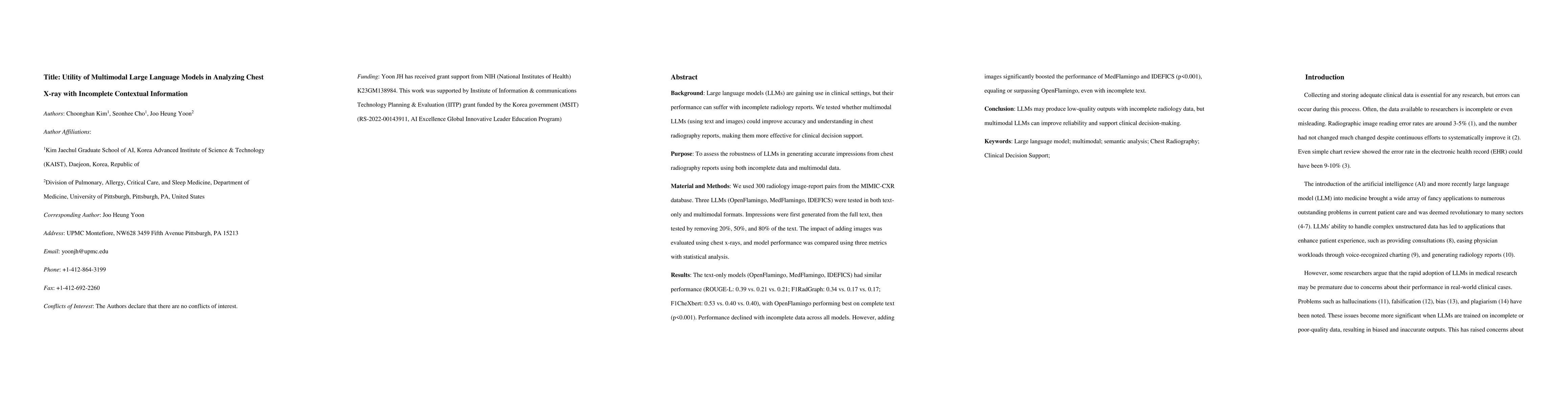 Thumbnail for Utility of Multimodal Large Language Models in Analyzing Chest X-ray
  with Incomplete Contextual Information