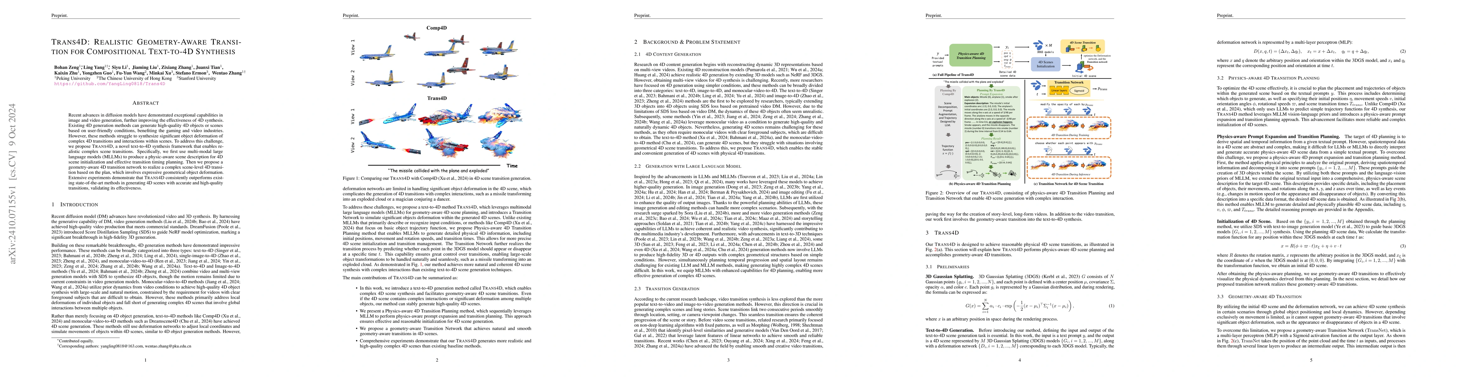 Thumbnail for Trans4D: Realistic Geometry-Aware Transition for Compositional
  Text-to-4D Synthesis