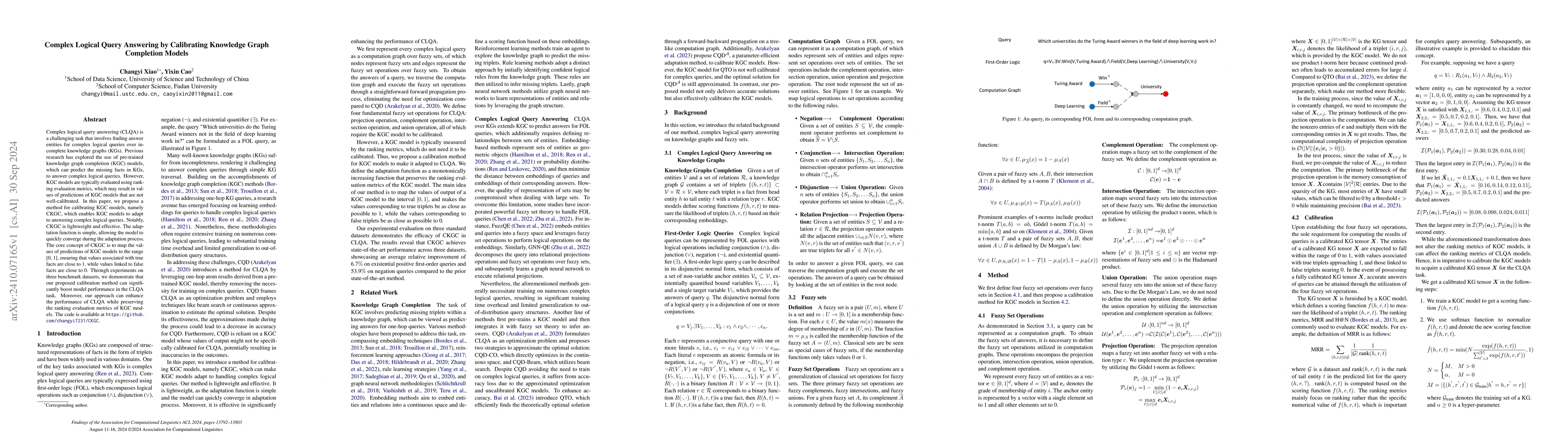 Thumbnail for Complex Logical Query Answering by Calibrating Knowledge Graph
  Completion Models