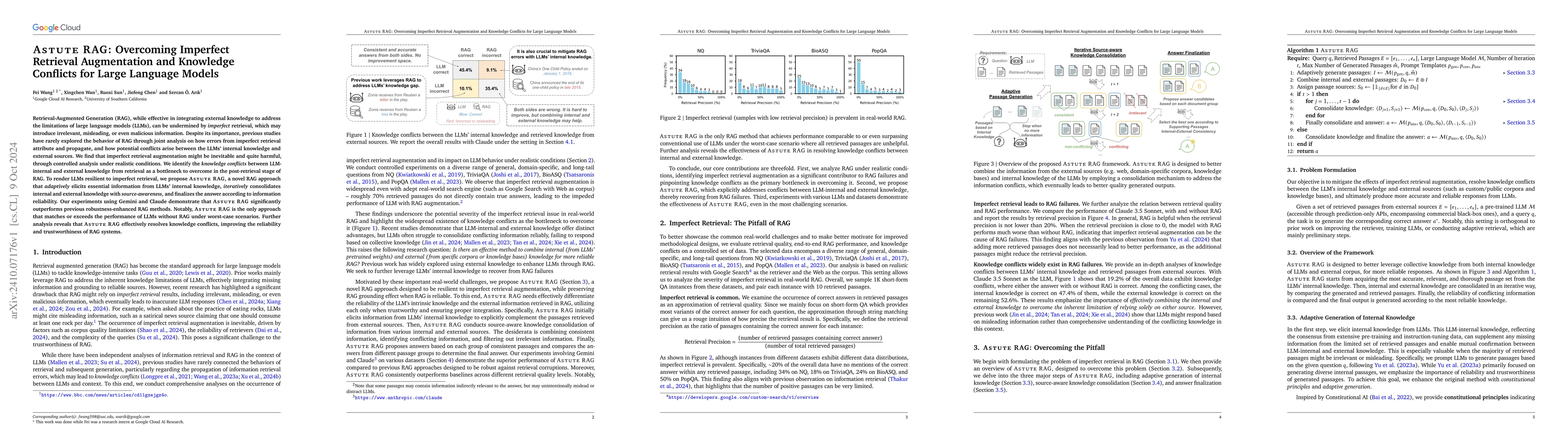 Thumbnail for Astute RAG: Overcoming Imperfect Retrieval Augmentation and Knowledge
  Conflicts for Large Language Models