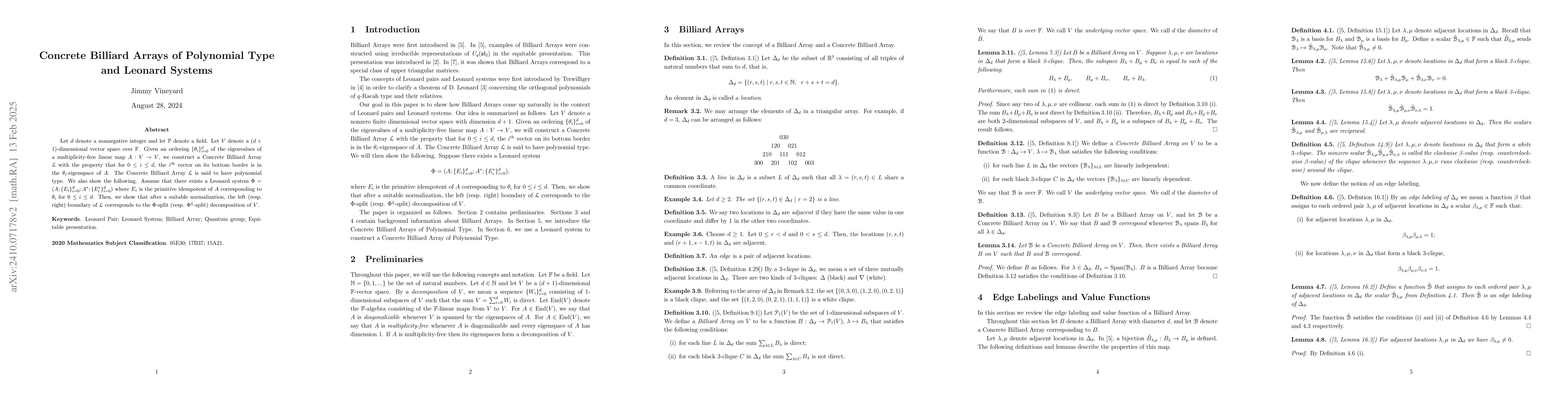 Thumbnail for Concrete Billiard Arrays of Polynomial Type and Leonard Systems