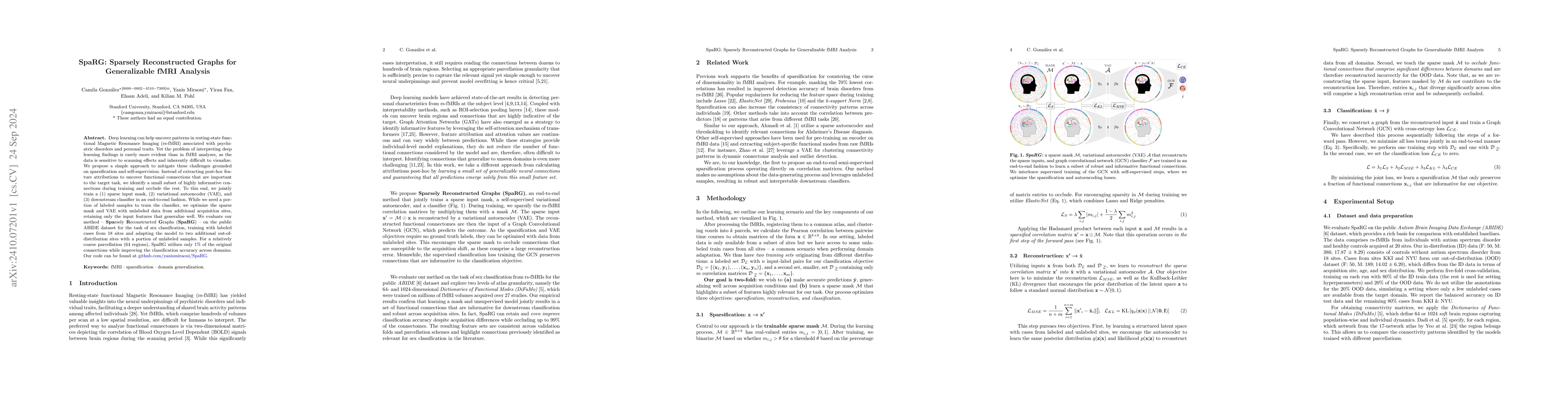 Thumbnail for SpaRG: Sparsely Reconstructed Graphs for Generalizable fMRI Analysis