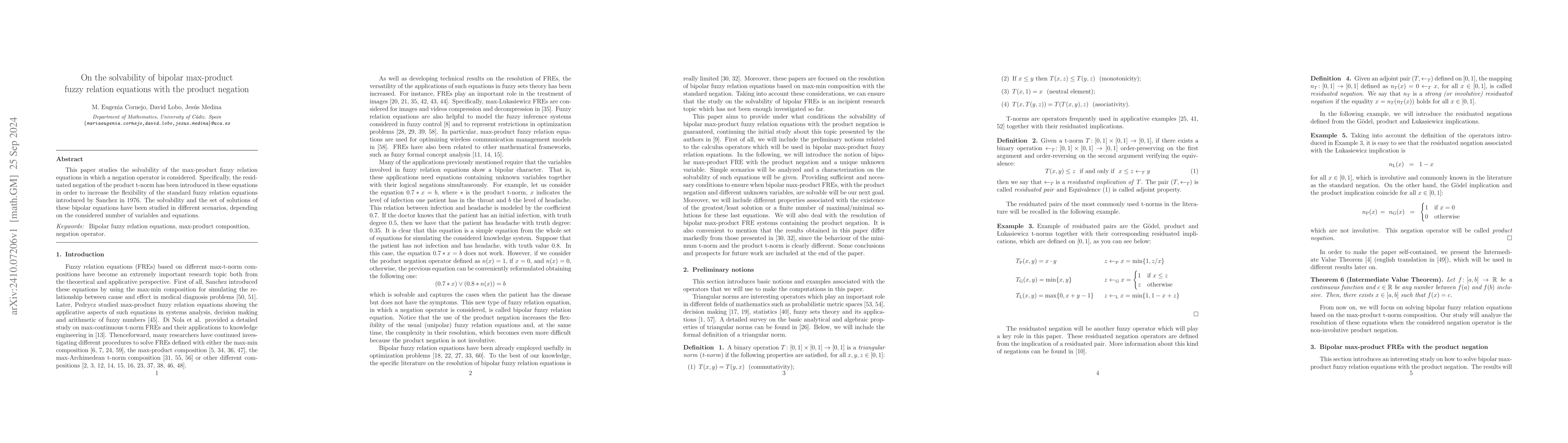 Thumbnail for On the solvability of bipolar max-product fuzzy relation equations with
  the product negation