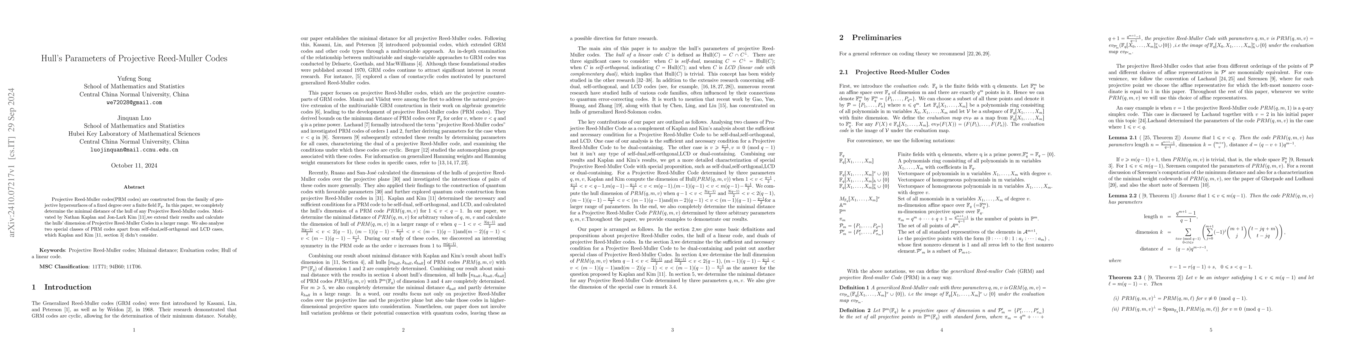 Thumbnail for Hull's Parameters of Projective Reed-Muller Code