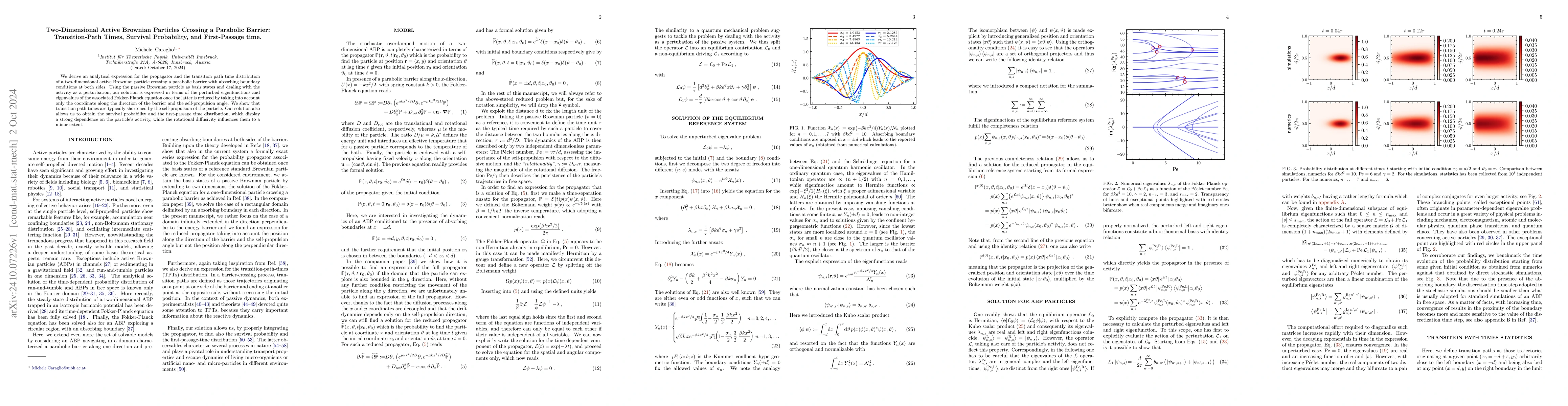 Thumbnail for Two-Dimensional Active Brownian Particles Crossing a Parabolic Barrier:
  Transition-Path Times, Survival Probability, and First-Passage time