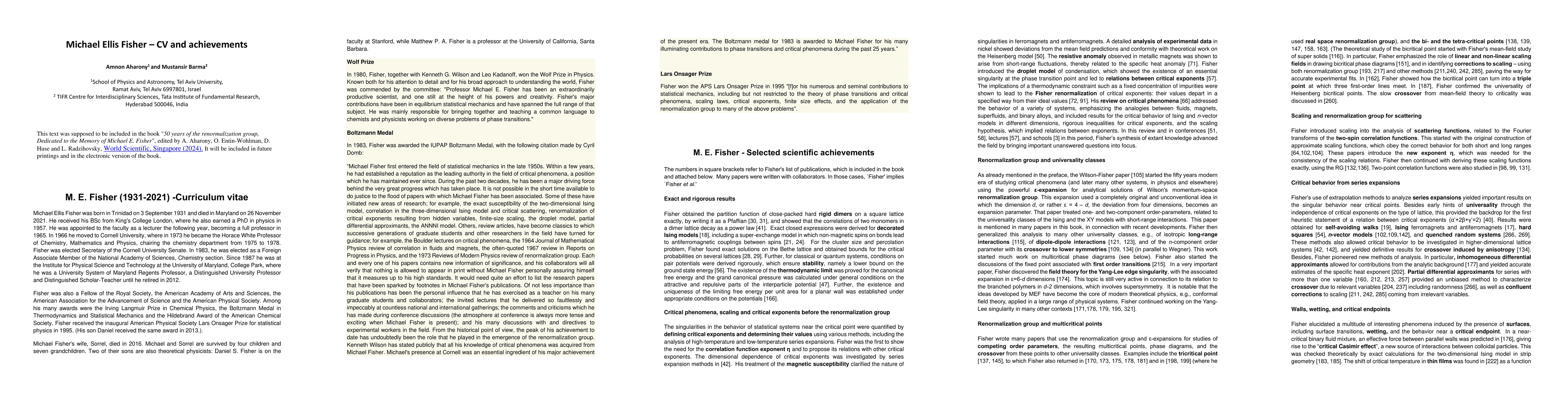 Thumbnail for Michael Ellis Fisher: CV and achievements