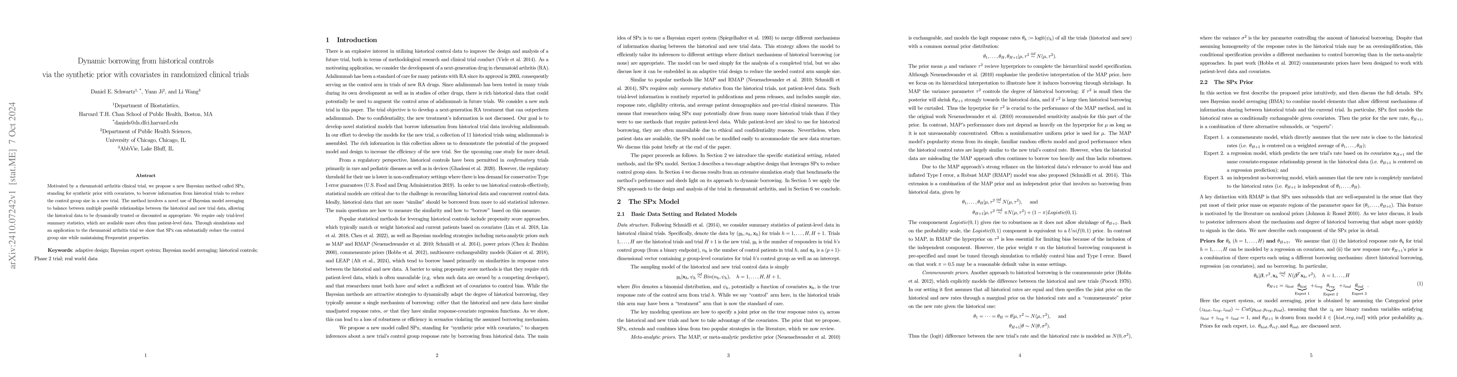 Thumbnail for Dynamic borrowing from historical controls via the synthetic prior with
  covariates in randomized clinical trials
