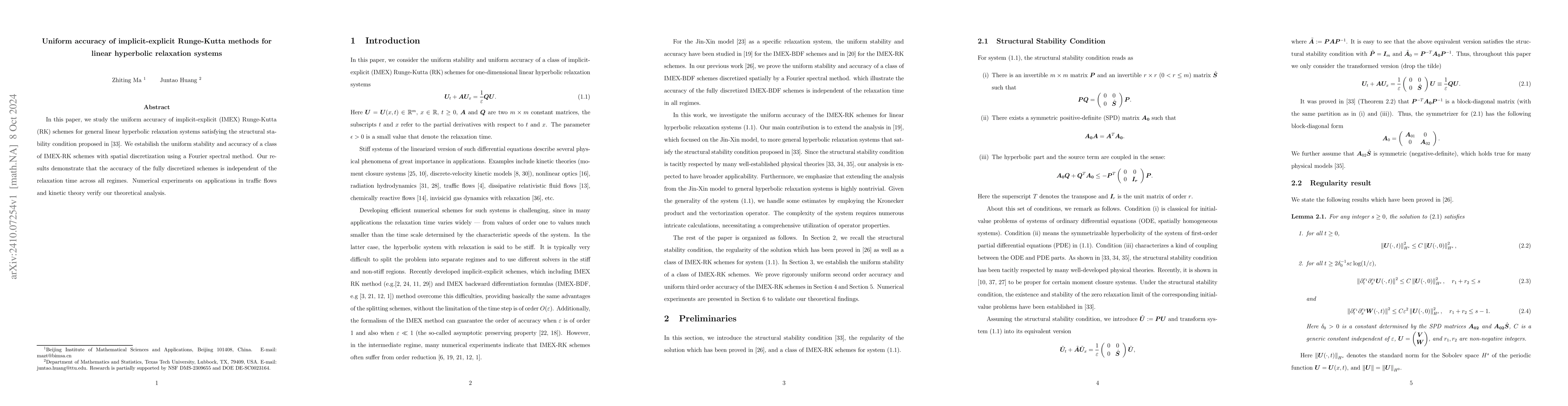 Thumbnail for Uniform accuracy of implicit-explicit Runge-Kutta methods for linear
  hyperbolic relaxation systems