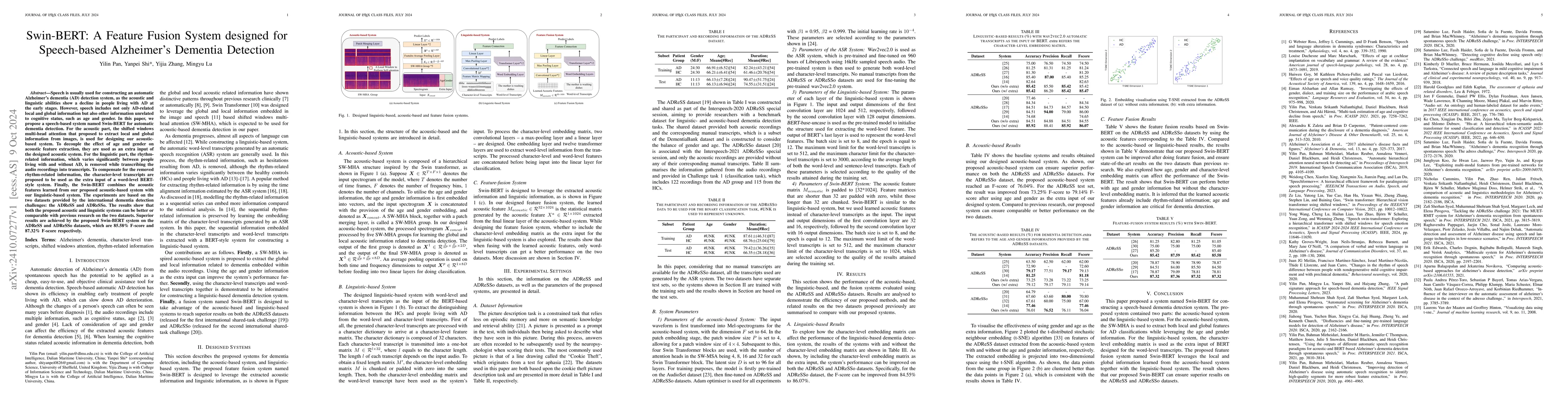 Thumbnail for Swin-BERT: A Feature Fusion System designed for Speech-based Alzheimer's
  Dementia Detection