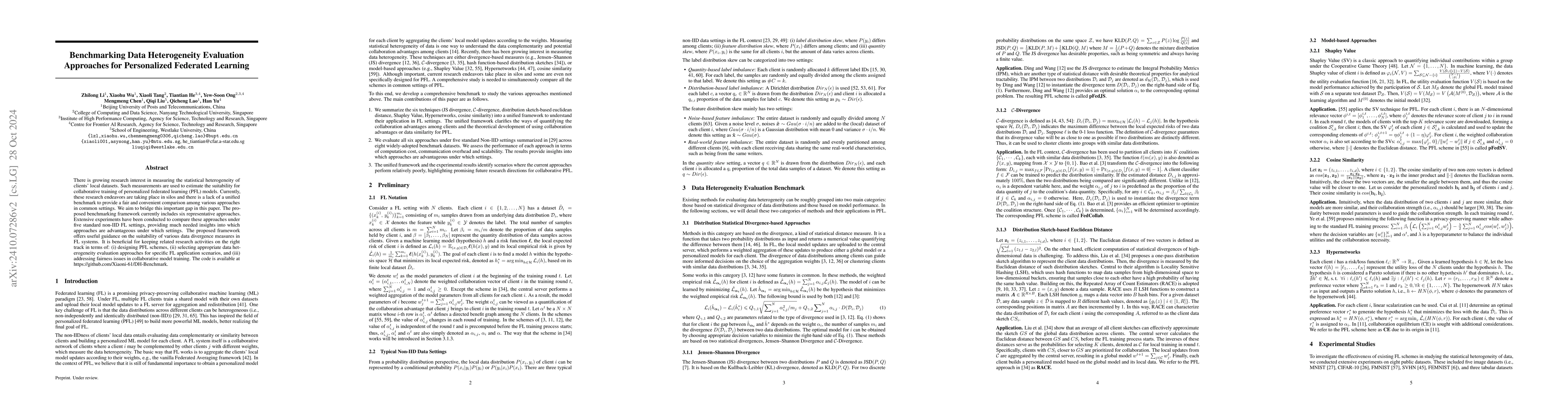 Thumbnail for Benchmarking Data Heterogeneity Evaluation Approaches for Personalized
  Federated Learning