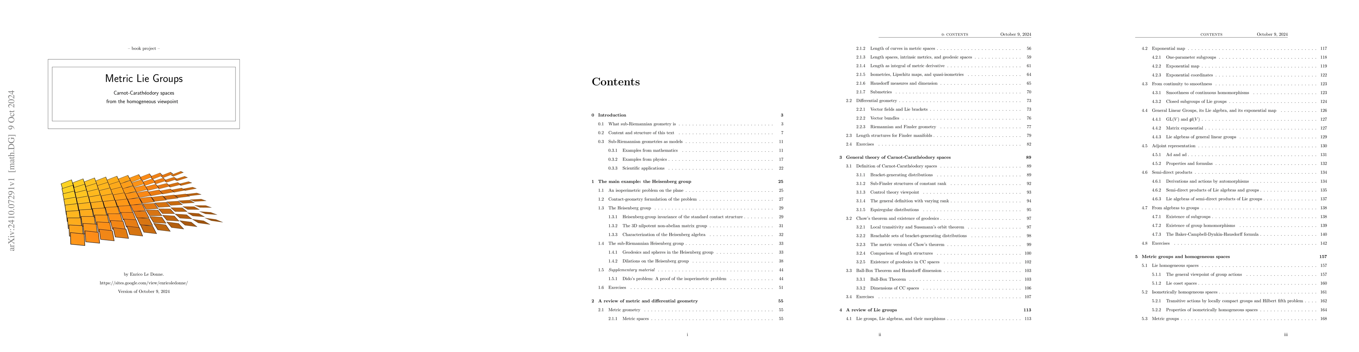 Thumbnail for Metric Lie Groups. Carnot-Carathéodory spaces from the homogeneous
  viewpoint
