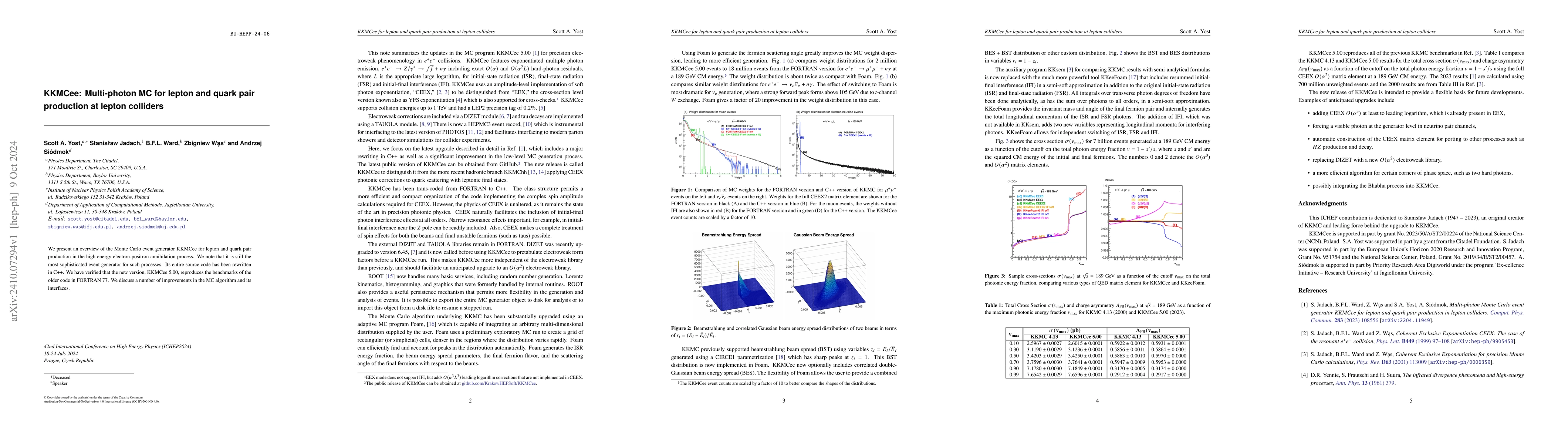 Thumbnail for KKMCee: Multi-photon MC for lepton and quark pair production at lepton
  colliders