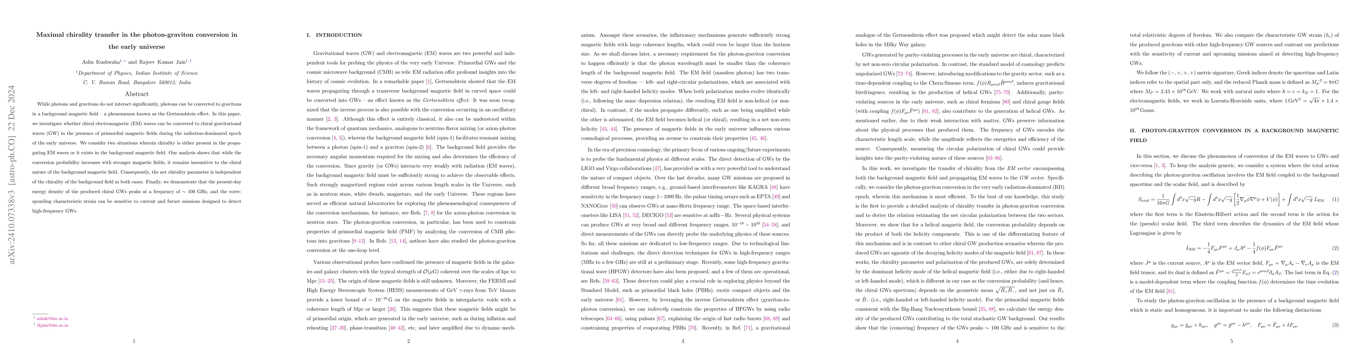 Thumbnail for Maximal chirality transfer in the photon-graviton conversion in the
  early universe