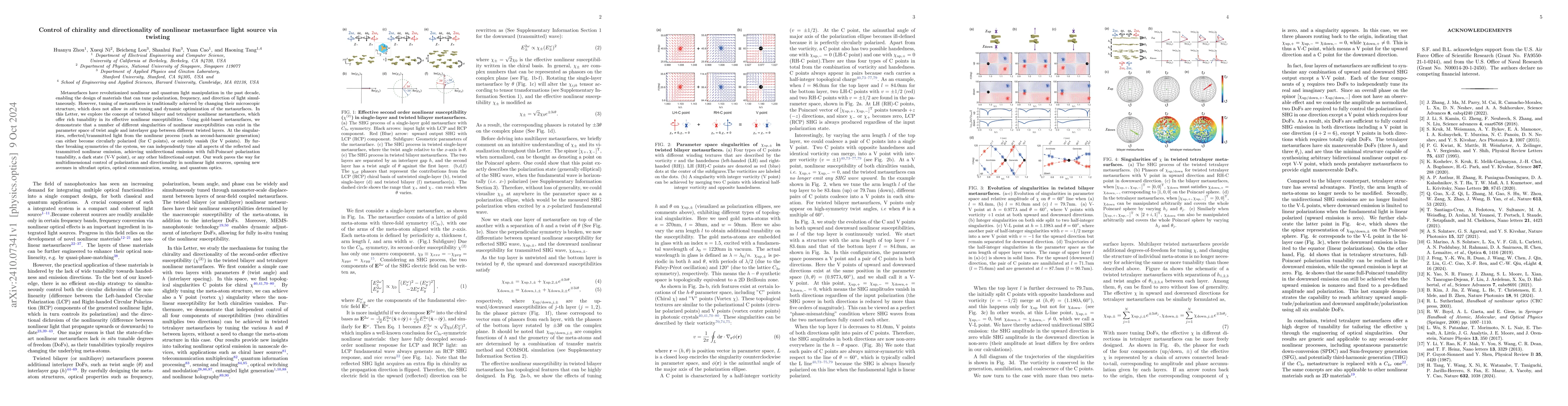 Thumbnail for Control of chirality and directionality of nonlinear metasurface light
  source via twisting