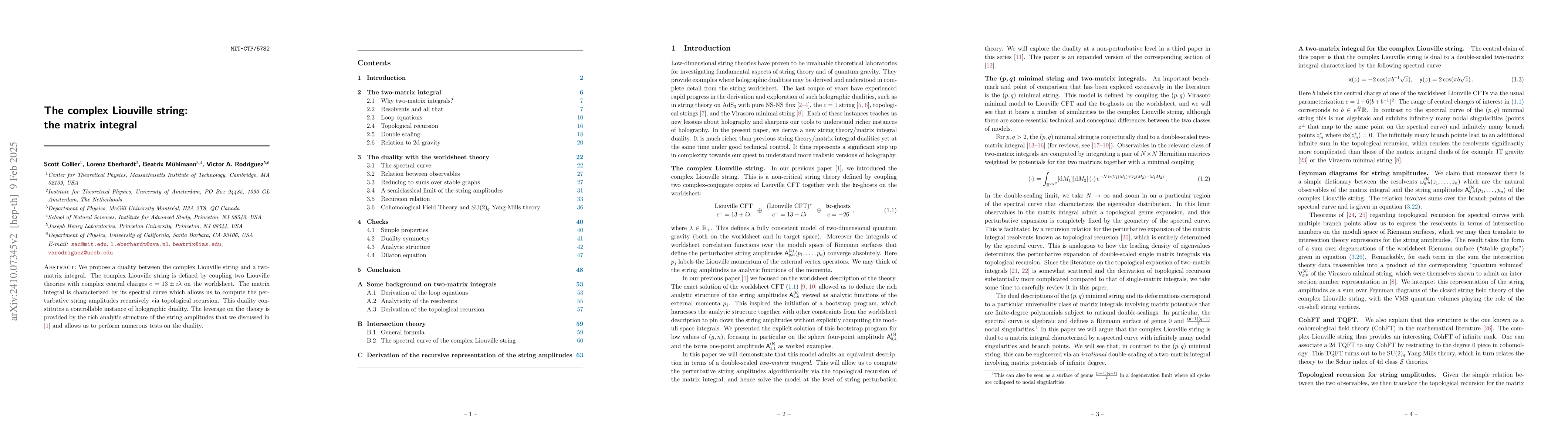 Thumbnail for The complex Liouville string: the matrix integral