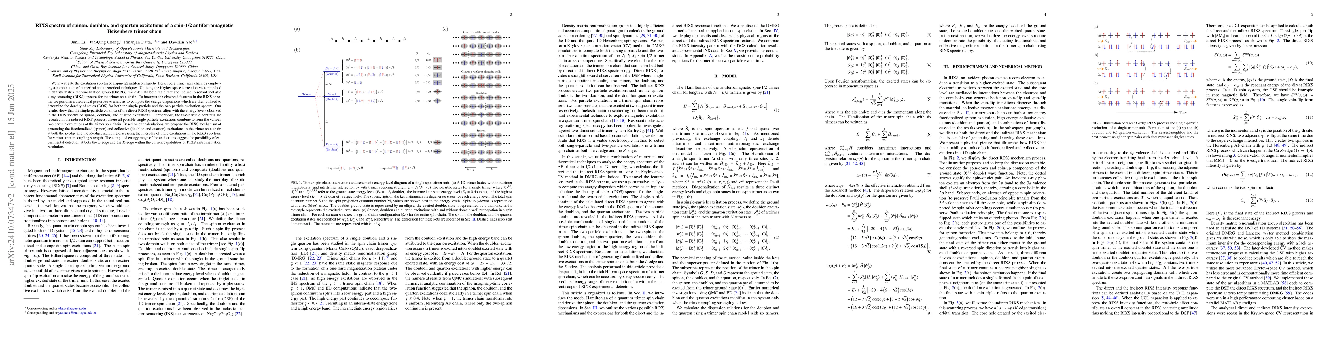 Thumbnail for RIXS spectra of spinon, doublon, and quarton excitations of a spin-1/2
  antiferromagnetic Heisenberg trimer chain