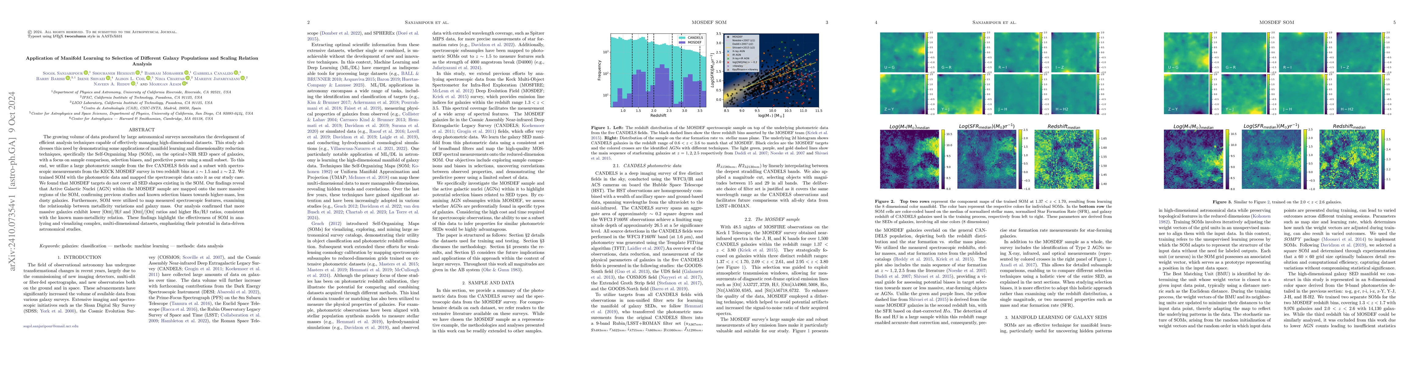 Thumbnail for Application of Manifold Learning to Selection of Different Galaxy
  Populations and Scaling Relation Analysis