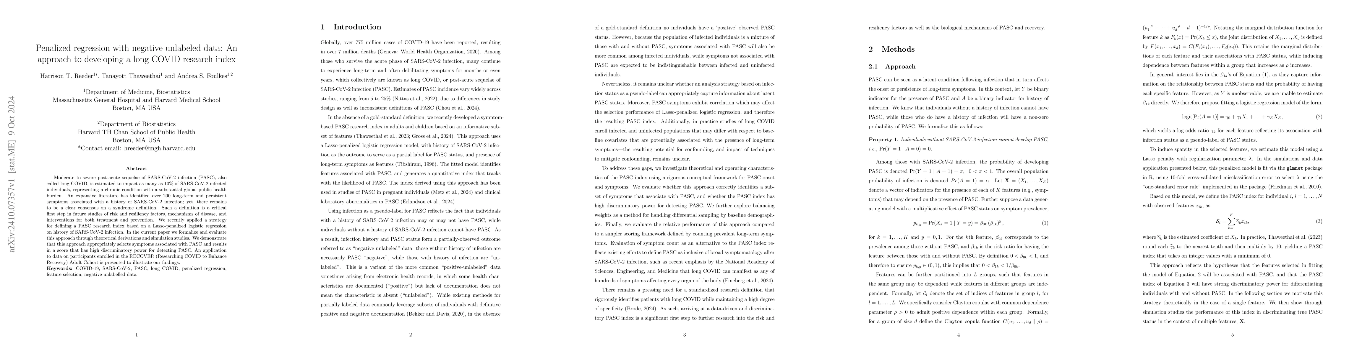 Thumbnail for Penalized regression with negative-unlabeled data: An approach to
  developing a long COVID research index
