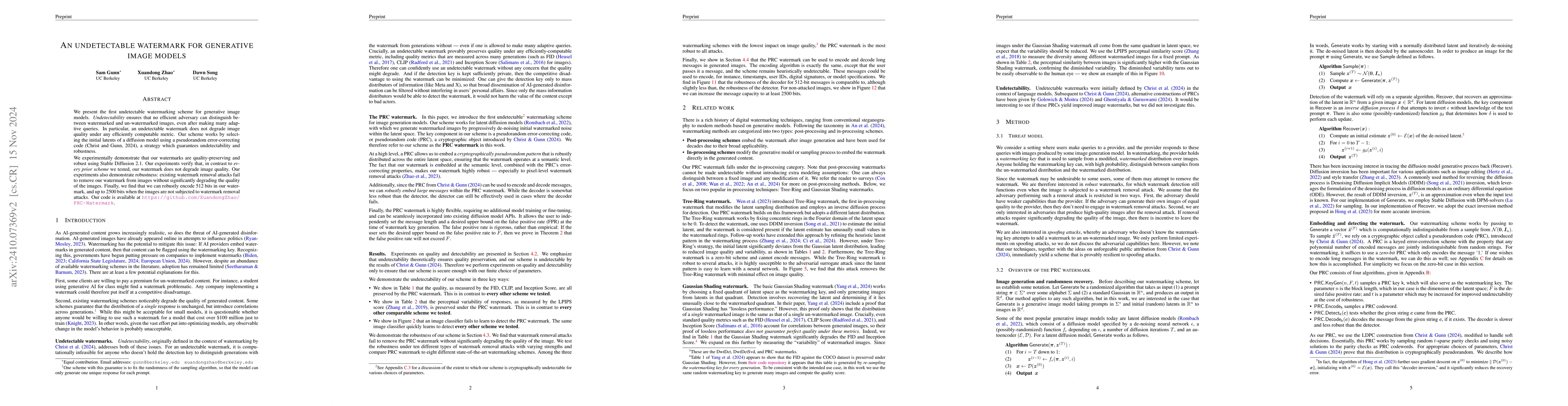 Thumbnail for An undetectable watermark for generative image models