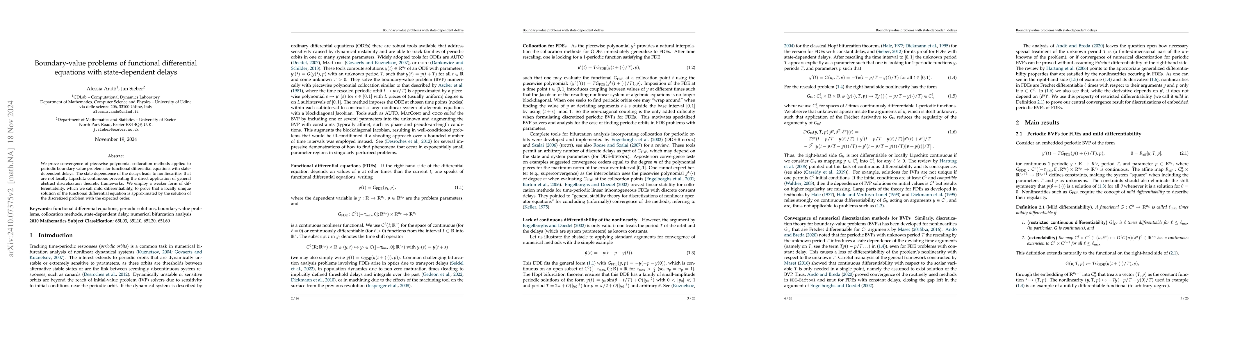 Thumbnail for Boundary-value problems of functional differential equations with
  state-dependent delays
