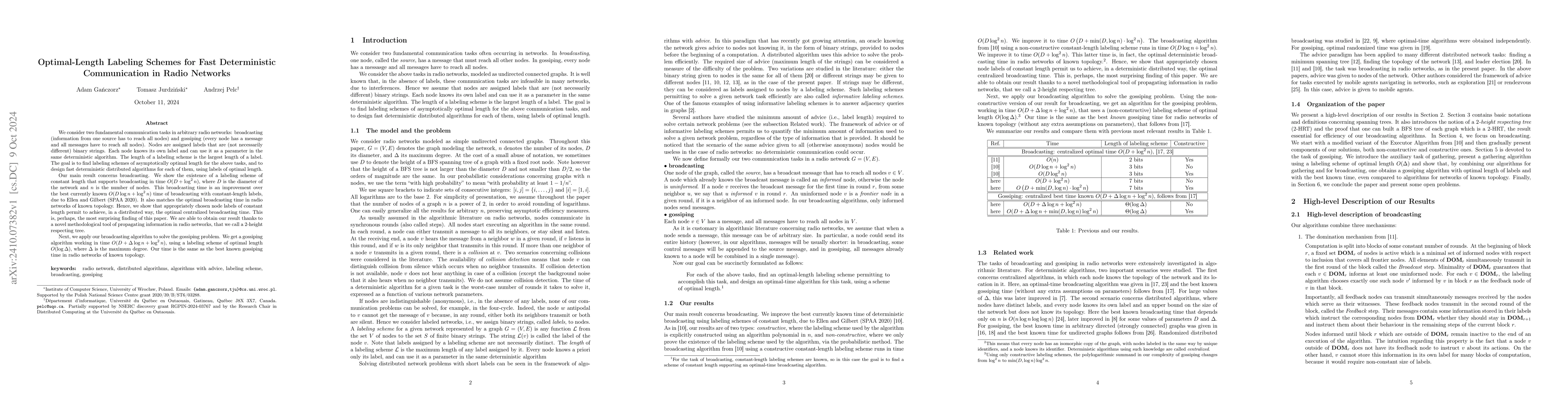 Thumbnail for Optimal-Length Labeling Schemes for Fast Deterministic Communication in
  Radio Networks