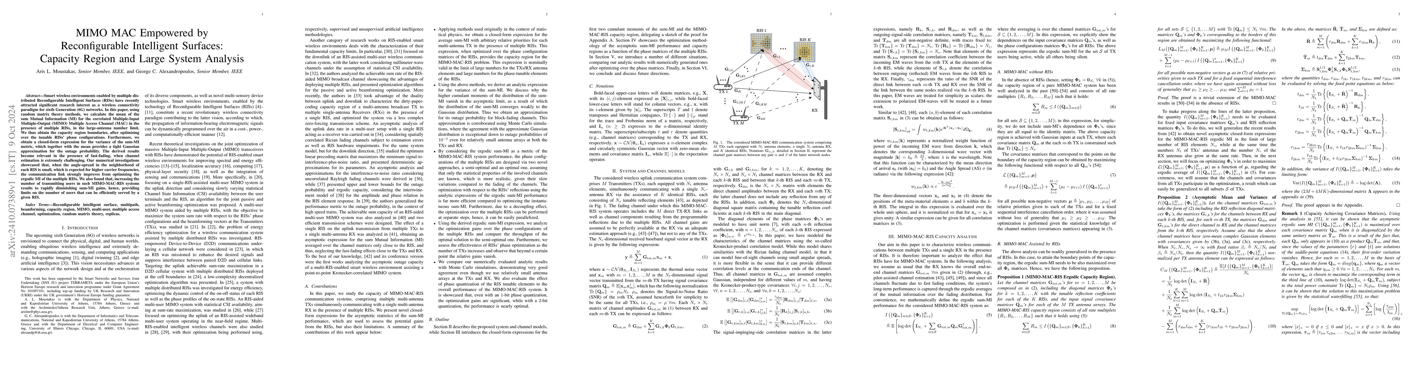 Thumbnail for MIMO MAC Empowered by Reconfigurable Intelligent Surfaces: Capacity
  Region and Large System Analysis