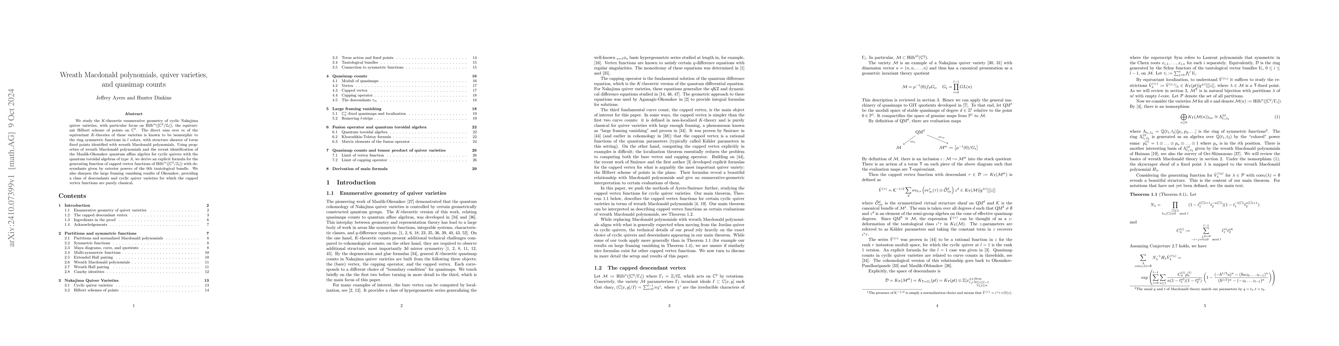 Thumbnail for Wreath Macdonald polynomials, quiver varieties, and quasimap counts