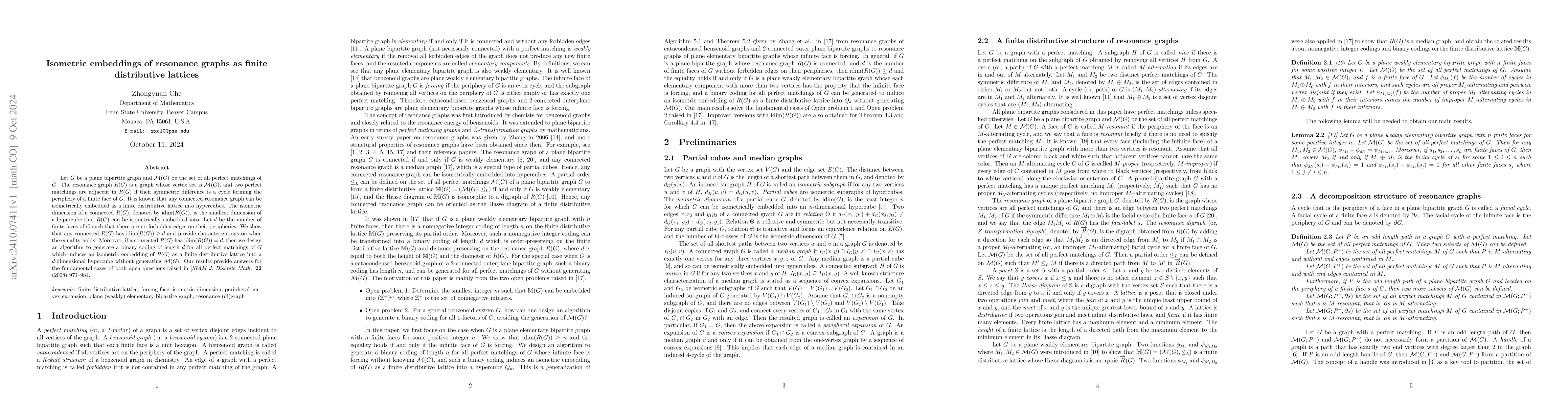 Thumbnail for Isometric embeddings of resonance graphs as finite distributive lattices