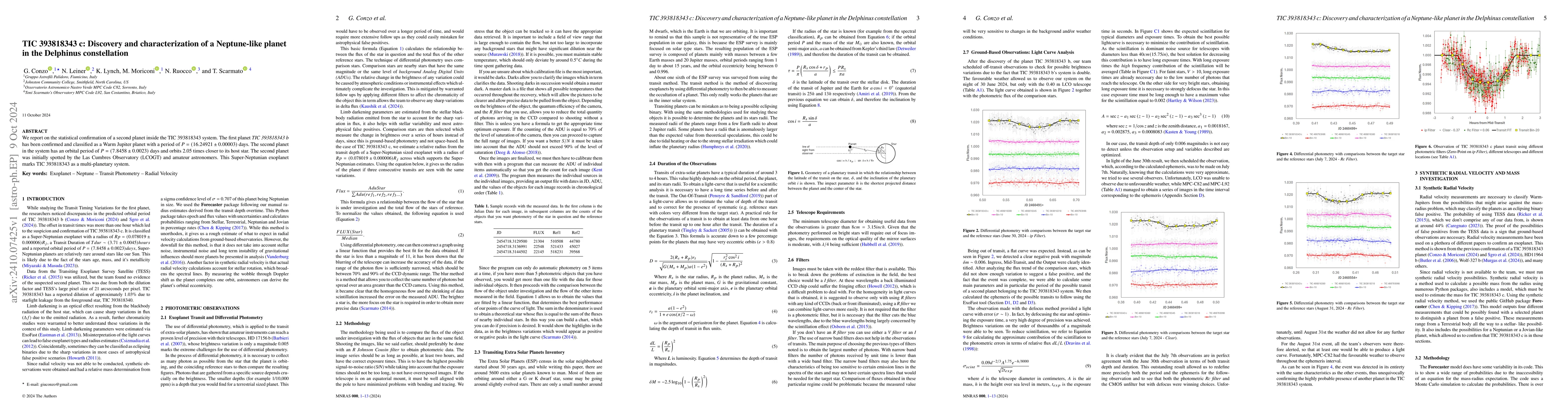 Thumbnail for TIC 393818343 c: Discovery and characterization of a Neptune-like planet
  in the Delphinus constellation