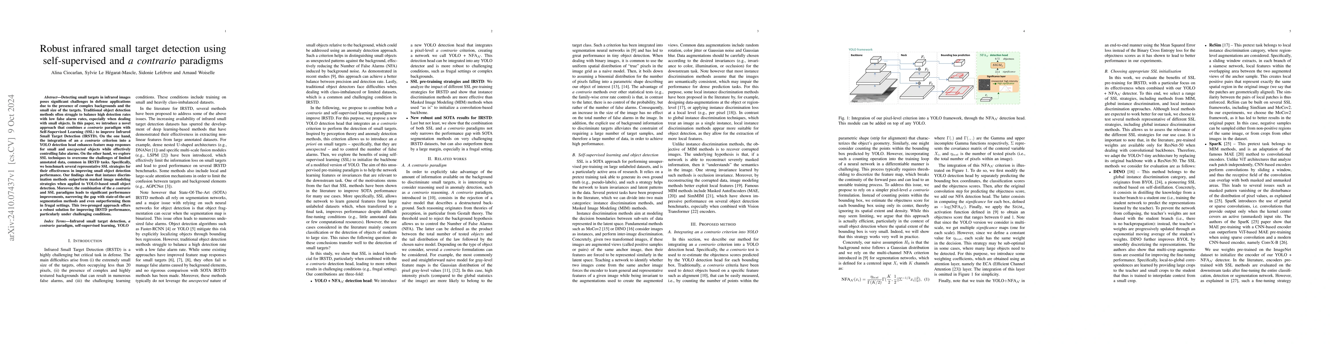 Thumbnail for Robust infrared small target detection using self-supervised and a
  contrario paradigms