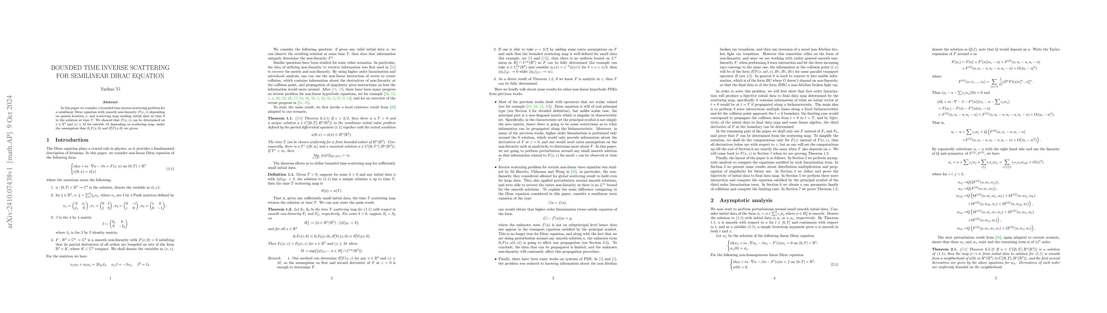 Thumbnail for Bounded Time Inverse Scattering for Semilinear Dirac Equation