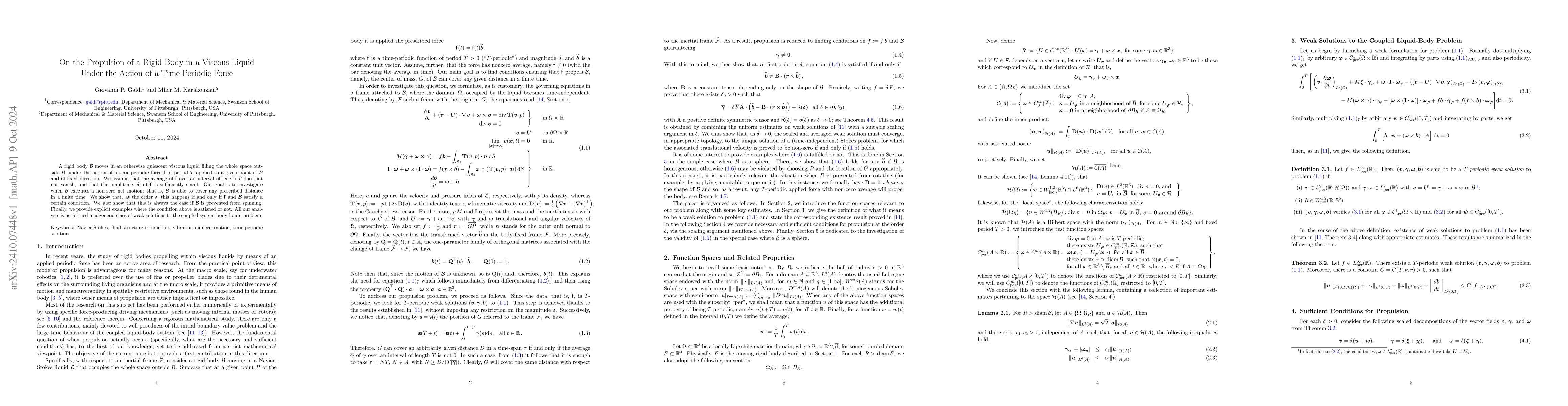 Thumbnail for On the Propulsion of a Rigid Body in a Viscous Liquid Under the Action
  of a Time-Periodic Force