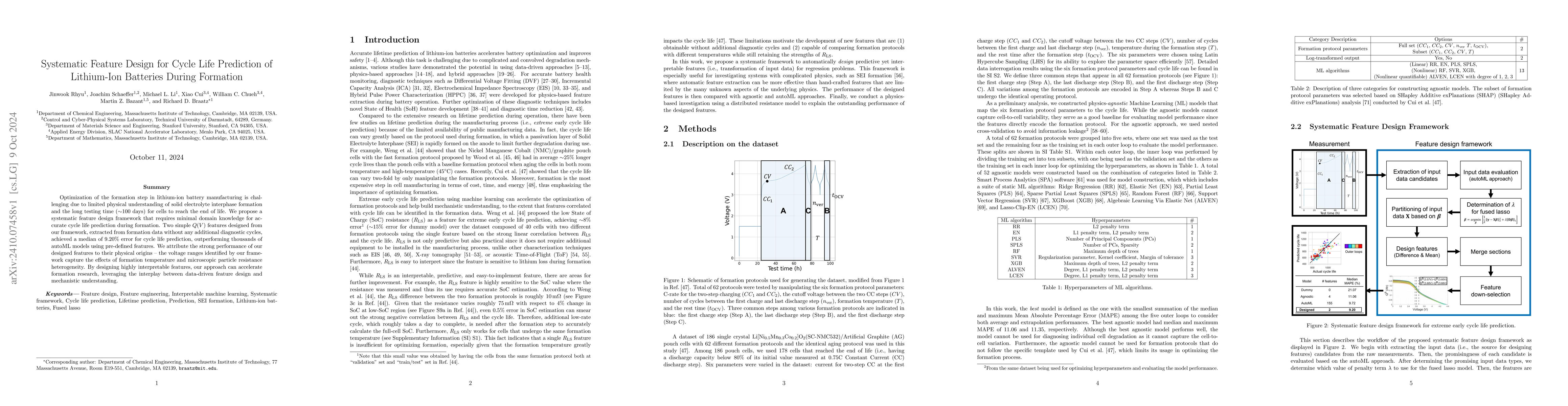 Thumbnail for Systematic Feature Design for Cycle Life Prediction of Lithium-Ion
  Batteries During Formation