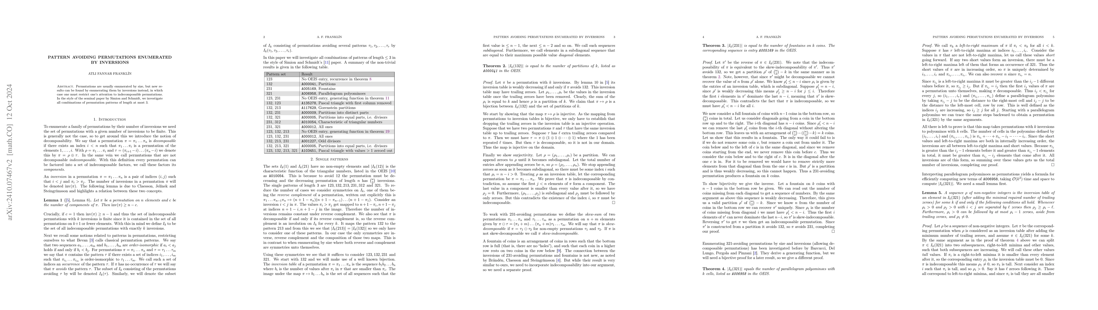 Thumbnail for Pattern Avoiding Permutations Enumerated by Inversions