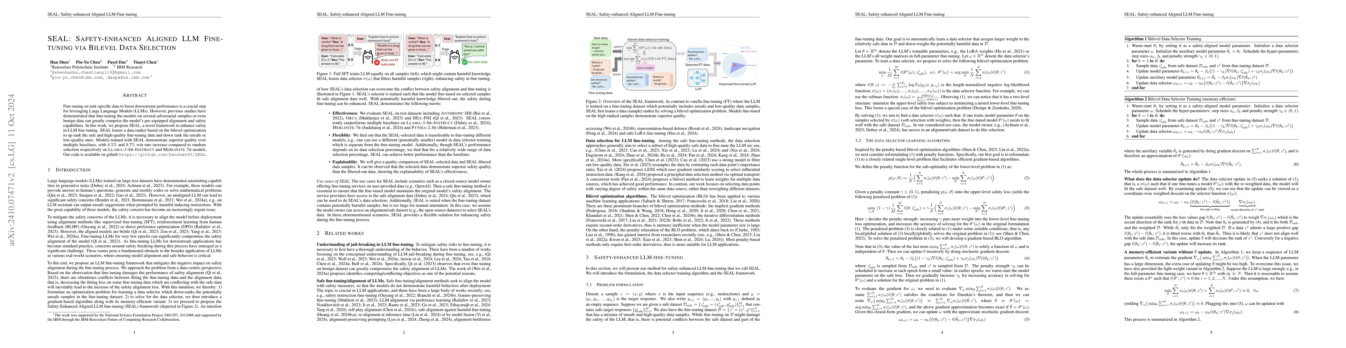 Thumbnail for SEAL: Safety-enhanced Aligned LLM Fine-tuning via Bilevel Data Selection
