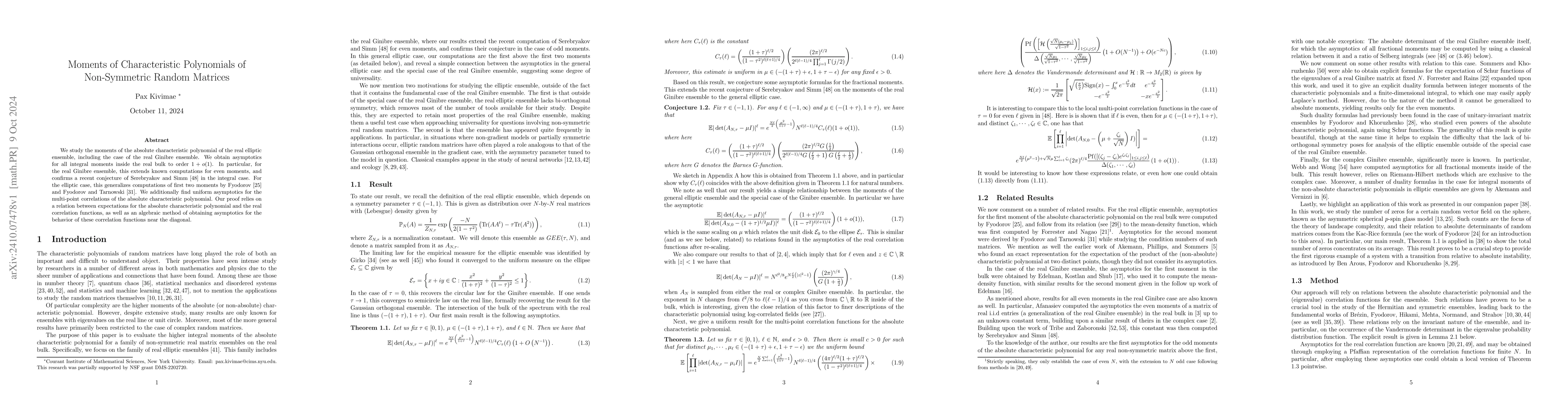 Thumbnail for Moments of Characteristic Polynomials of Non-Symmetric Random Matrices