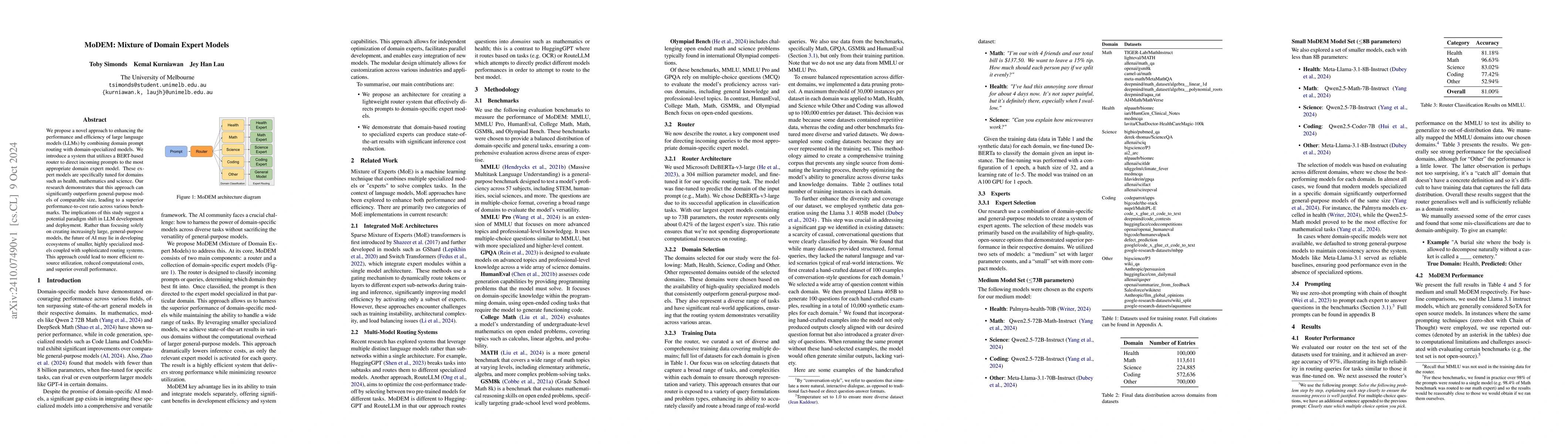 Thumbnail for MoDEM: Mixture of Domain Expert Models