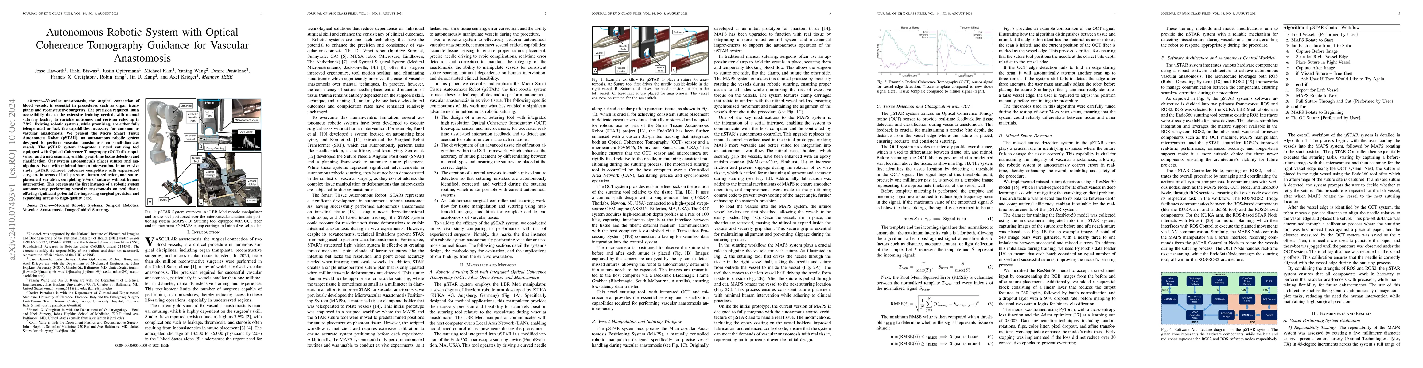 Thumbnail for Autonomous Robotic System with Optical Coherence Tomography Guidance for
  Vascular Anastomosis