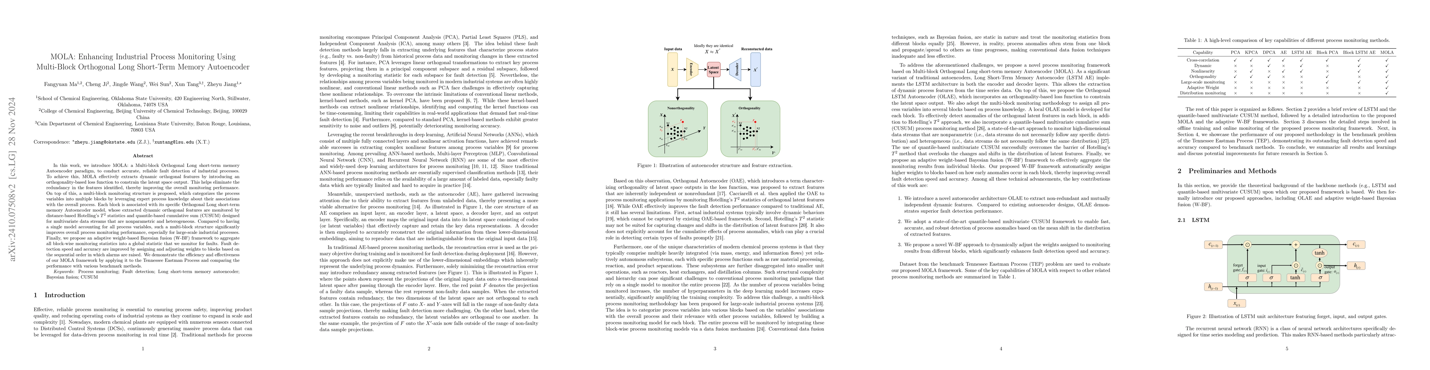 Thumbnail for MOLA: Enhancing Industrial Process Monitoring Using Multi-Block
  Orthogonal Long Short-Term Memory Autoencoder