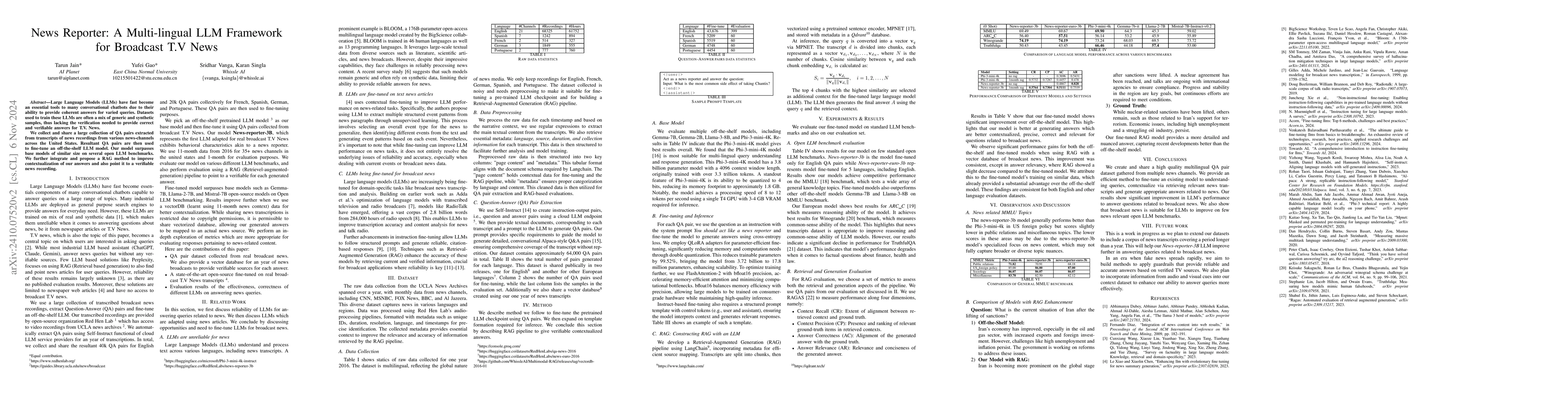 Thumbnail for News Reporter: A Multi-lingual LLM Framework for Broadcast T.V News