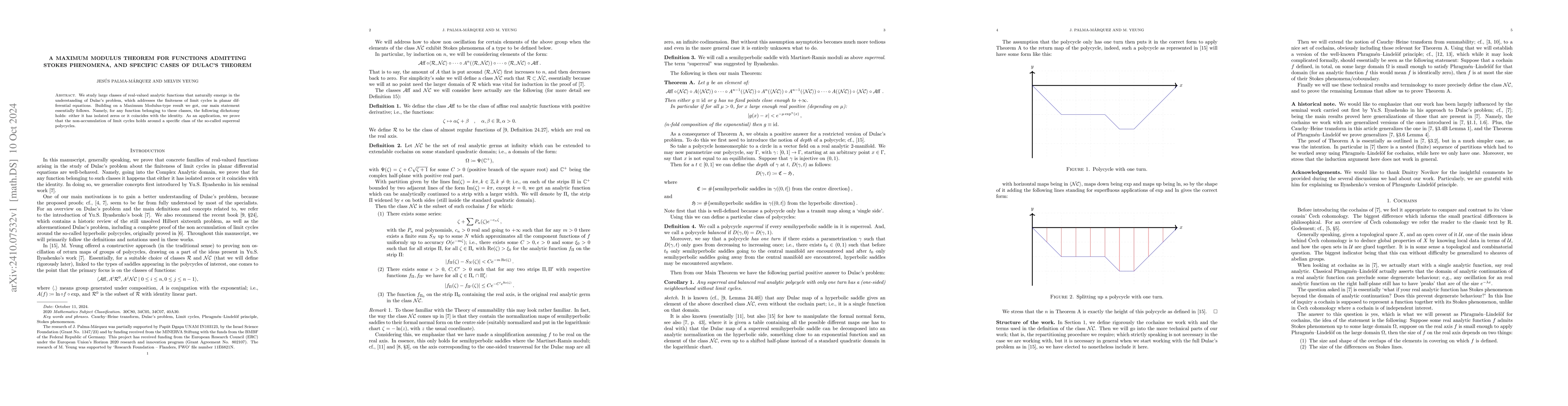Thumbnail for A Maximum Modulus Theorem for functions admitting Stokes phenomena, and
  specific cases of Dulac's Theorem