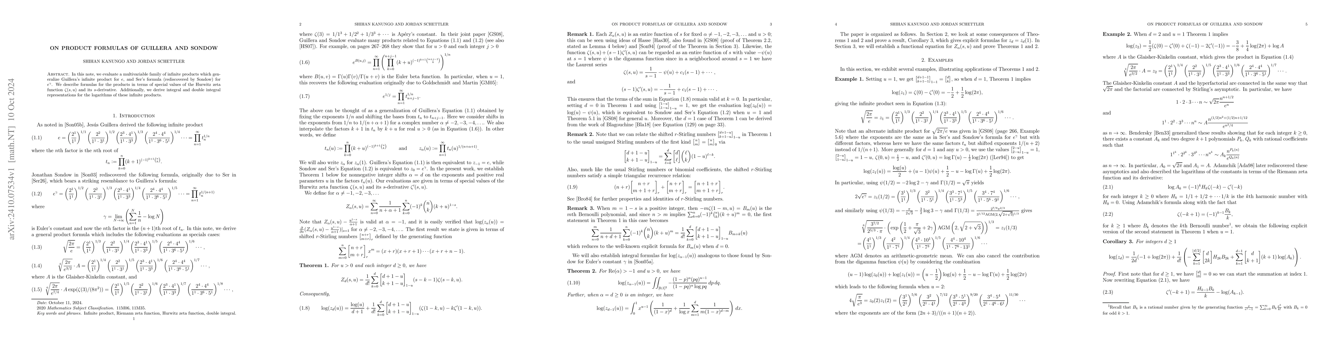 Thumbnail for On Product Formulas of Guillera and Sondow