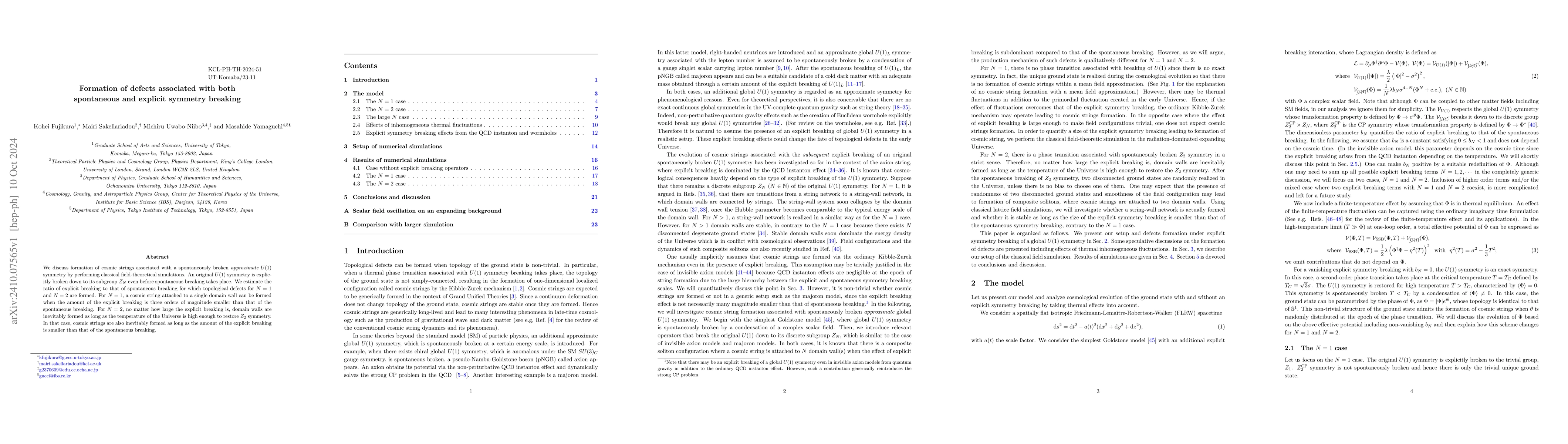 Thumbnail for Formation of defects associated with both spontaneous and explicit
  symmetry breaking