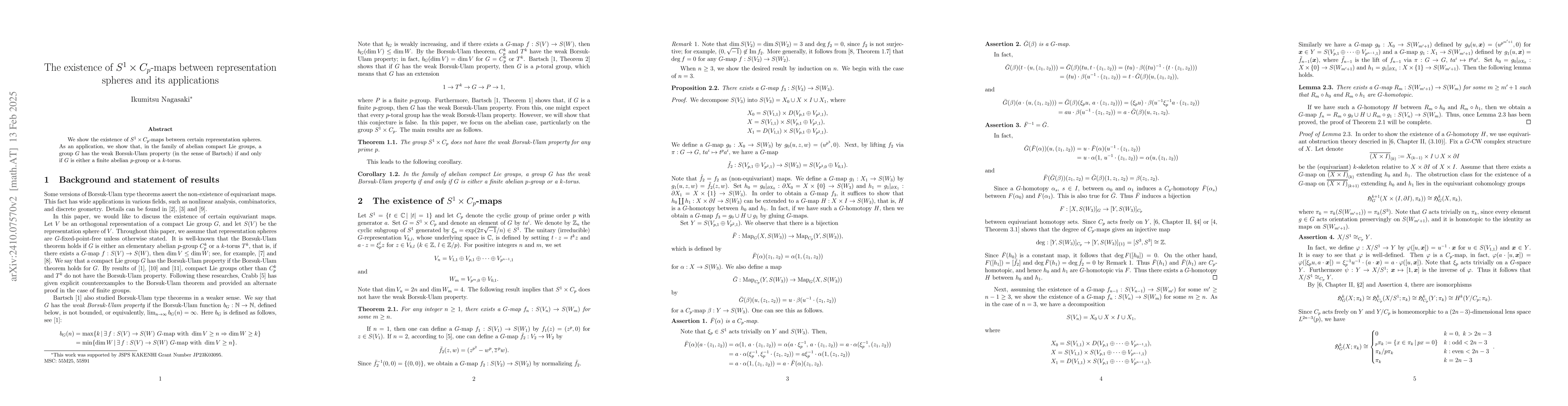 Thumbnail for The existence of $S^1\times C_p$-maps between representation spheres and
  its applications