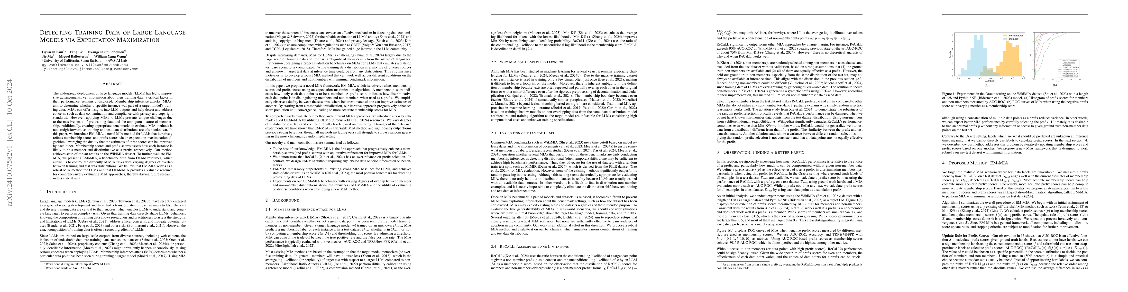 Thumbnail for Detecting Training Data of Large Language Models via Expectation
  Maximization