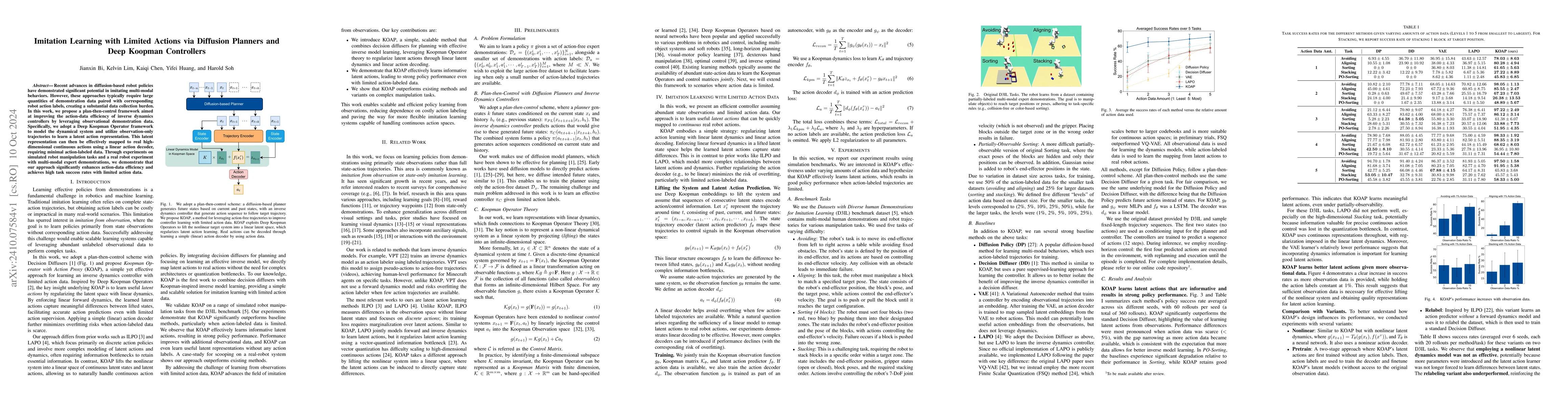 Thumbnail for Imitation Learning with Limited Actions via Diffusion Planners and Deep
  Koopman Controllers