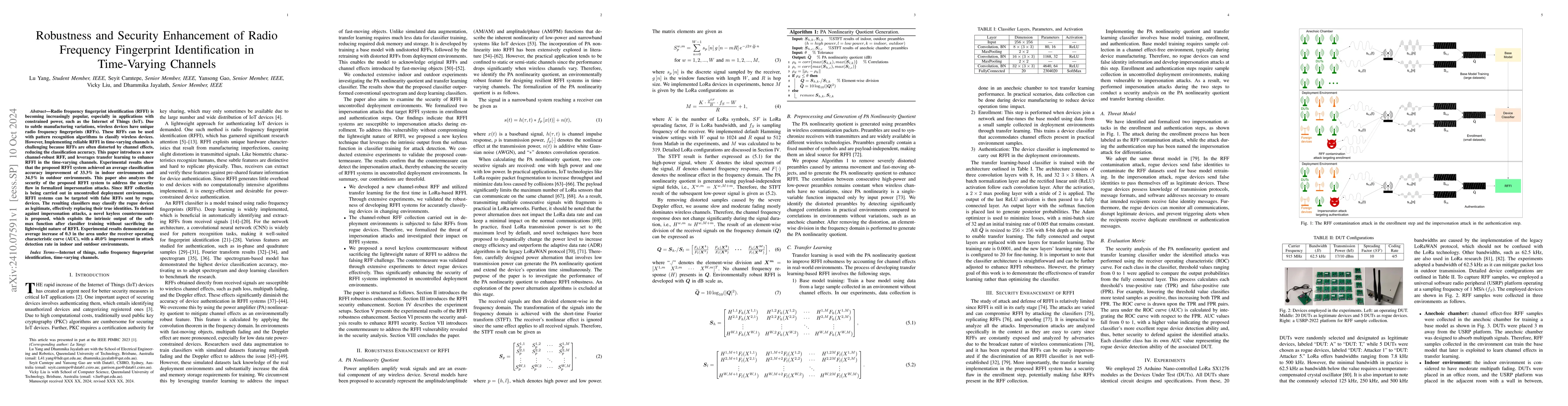 Thumbnail for Robustness and Security Enhancement of Radio Frequency Fingerprint
  Identification in Time-Varying Channels