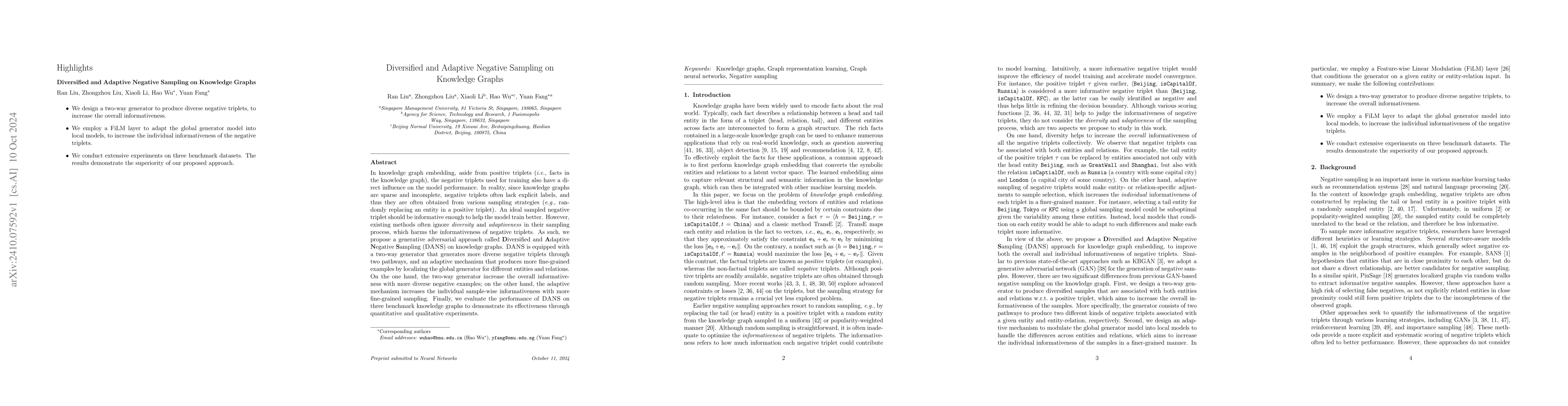 Thumbnail for Diversified and Adaptive Negative Sampling on Knowledge Graphs