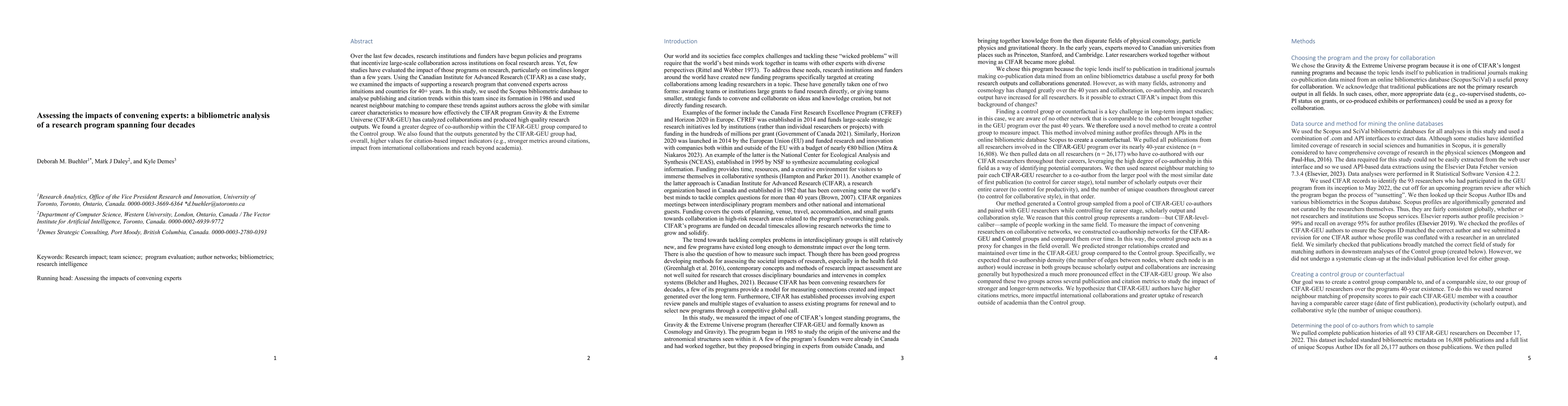 Thumbnail for Assessing the impacts of convening experts: a bibliometric analysis of a
  research program spanning four decades
