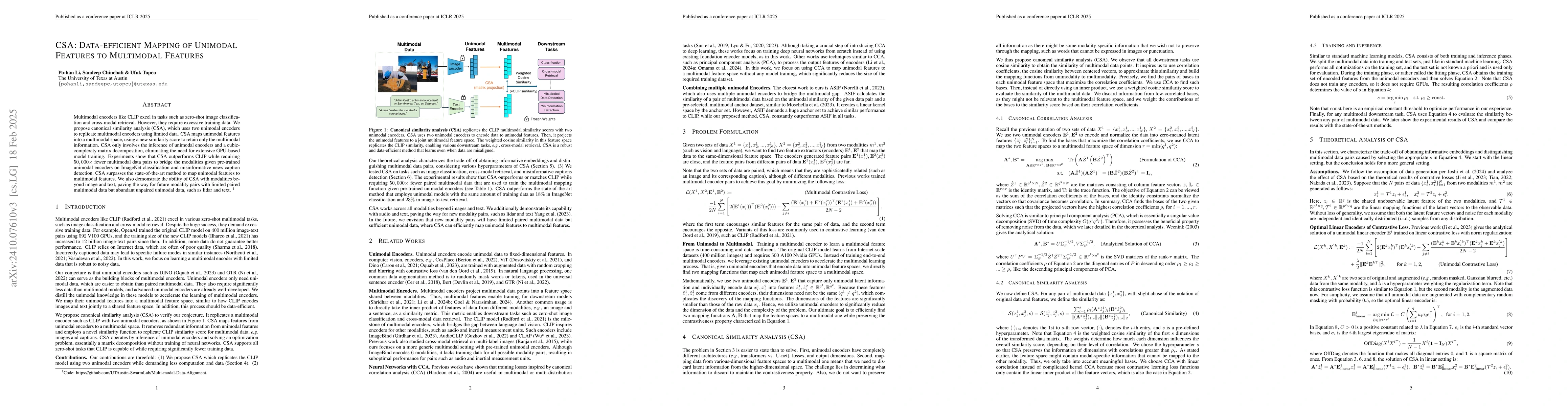 Thumbnail for CSA: Data-efficient Mapping of Unimodal Features to Multimodal Features